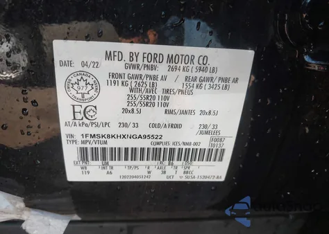 2022 Ford Explorer St-Line z USA, uszkodzony, nr VIN 1FMSK8KHXNGA95522